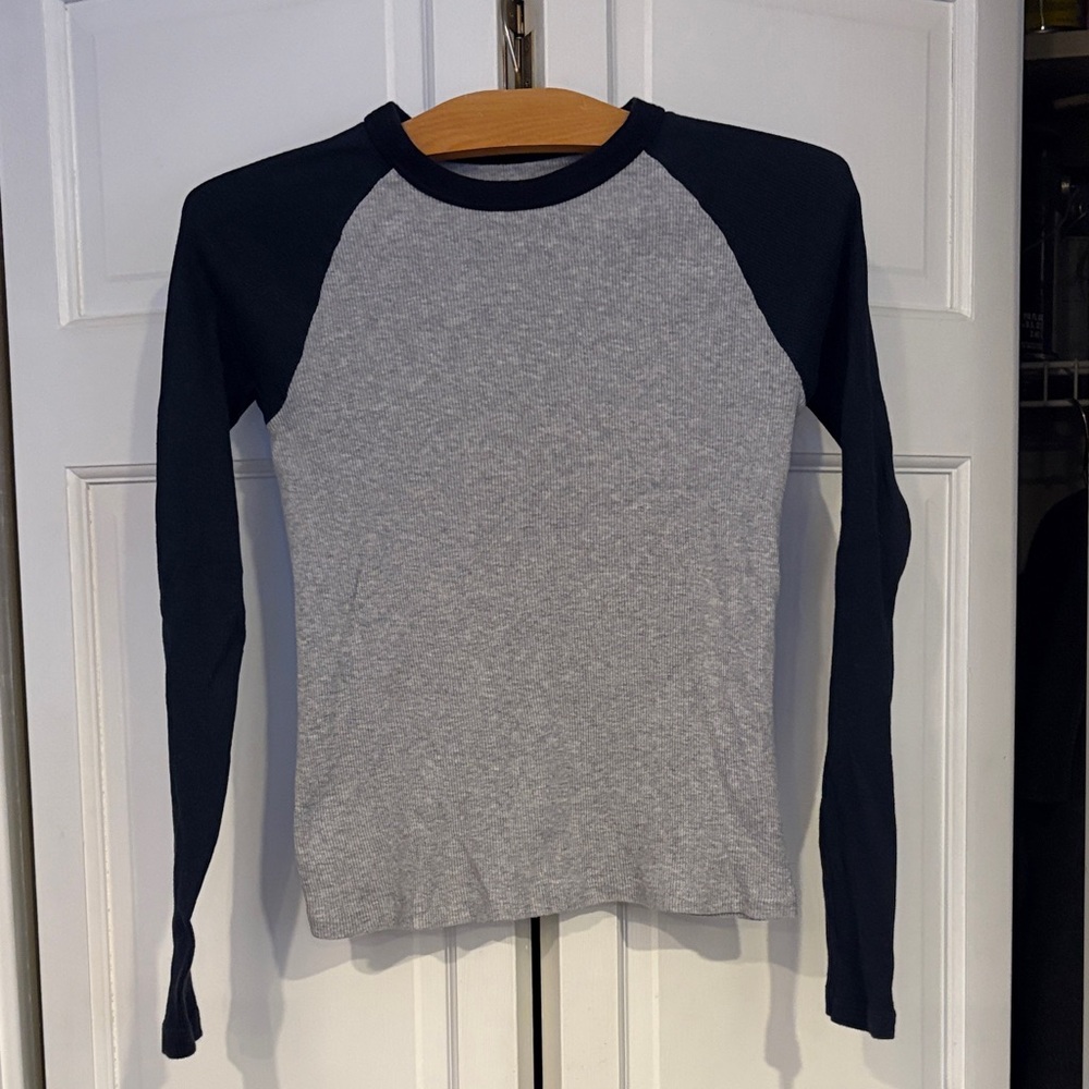 Brandy Melville Gray and Navy Long Sleeve Tee